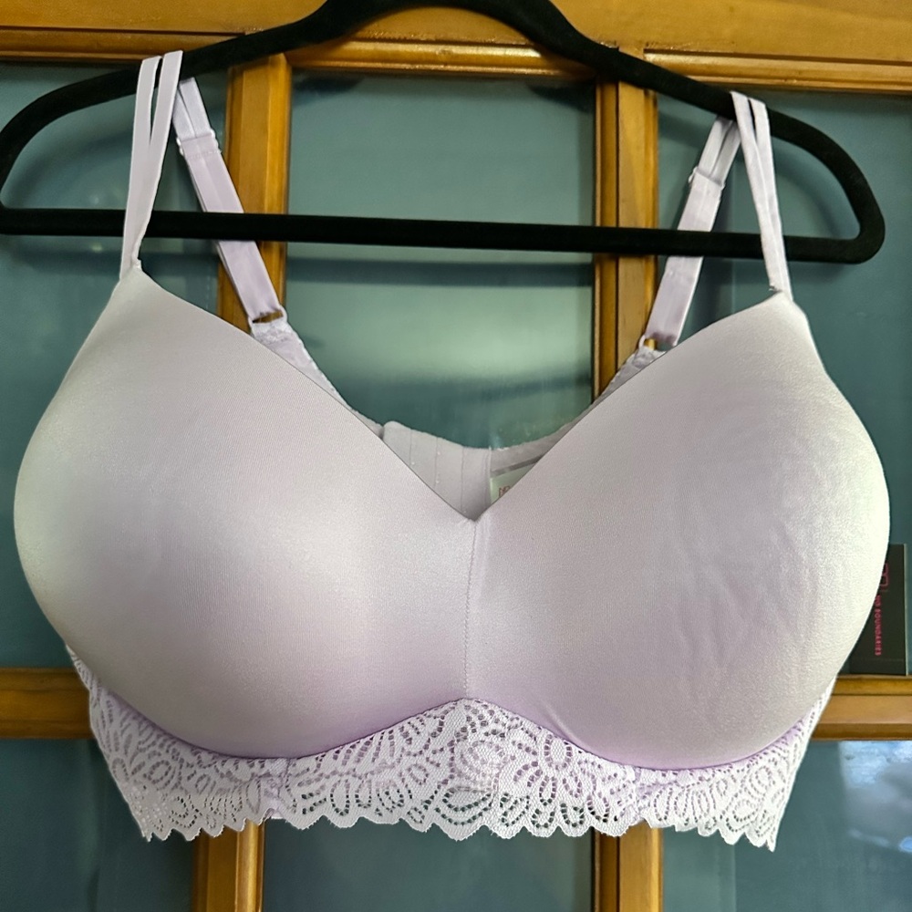 NEW No Boundaries Women’s Padded Light Lift Wire-free Lavender Lace Bra XXL